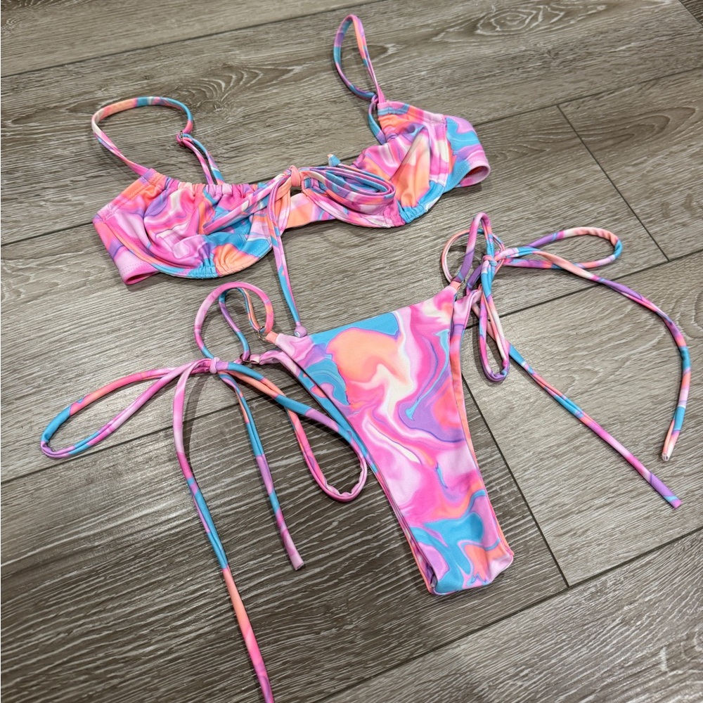 Kulani Kinis Kids Bikini in Pink and Blue Swirl